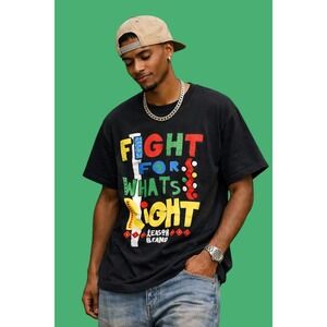 Colorful Graphic T-Shirt Y2K 90s Style Sz L Fight For What's Right Bold Colors